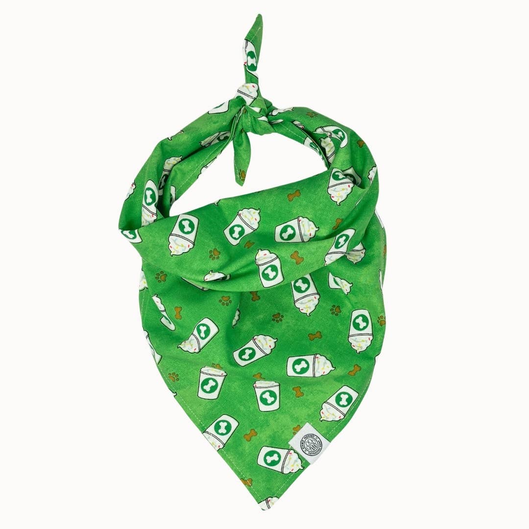 Mocha Dog Bandana | Pup Cup Coffee To-Go Pet Accessory: Green / M