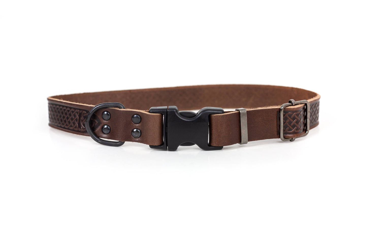 Leather Dog Collar Soft Celtic Sport Style: Bark Brown Soft / M 3/4" Wide 12"-18" Range