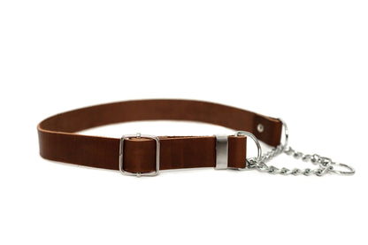 Leather Dog Collar Martingale Soft Modern Style: Chocolate / Large 15"-23"