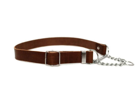 Leather Dog Collar Martingale Soft Modern Style: Chocolate / Medium 12"-18"
