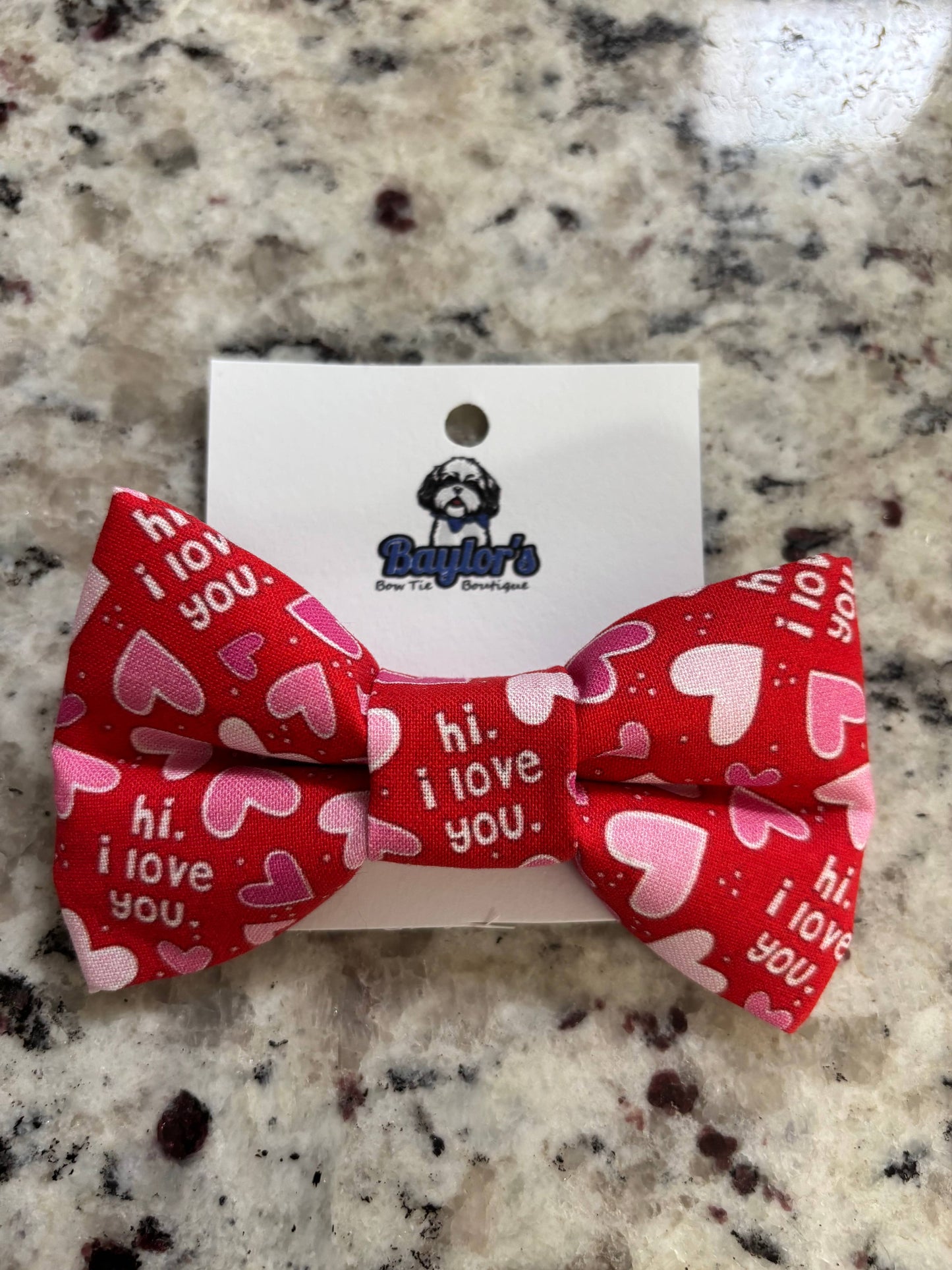 Hi. I love you dog bow tie, Valentine’s Day pet bow ties