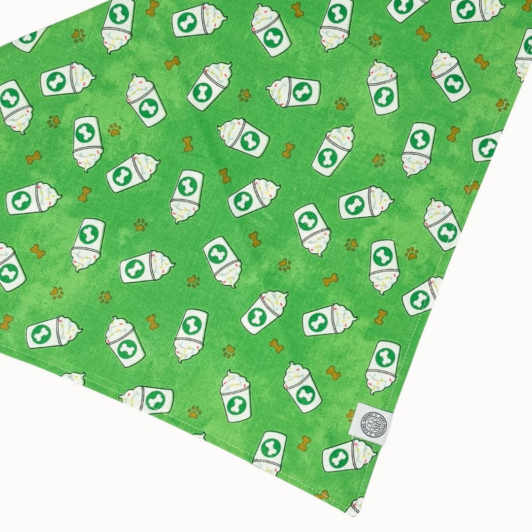 Mocha Dog Bandana | Pup Cup Coffee To-Go Pet Accessory: Green / M