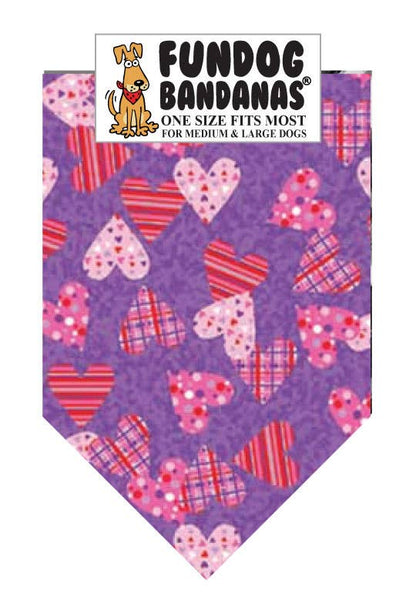 5 Pack - Plaid & Polka Hearts Dog Bandana: One Size Fits Most for Medium to Large Dogs
