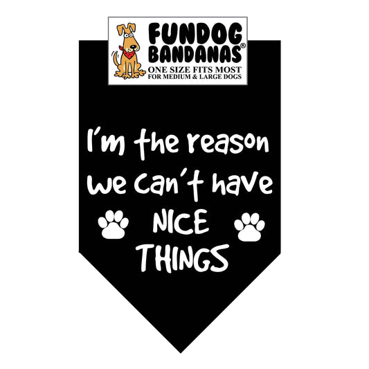 Wholesale 5 Pack - I'm the reason we can't have NICE THINGS: Assorted Colors / One Size Fits Most for Medium to Large Dogs