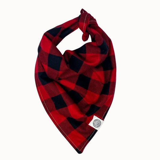 Charlie Dog Bandana | Red Buffalo Check Plaid Flannel Scarf: Red / M