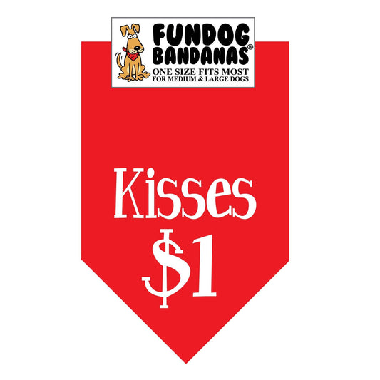 Wholesale 5 Pack - Kisses $1 Bandana: Assorted Colors / One Size Fits Most for Medium to Large Dogs